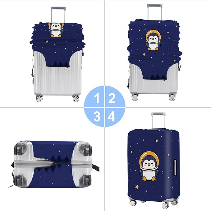 Space Penguin Luggage Cover, Washable Cute Astronaut Penguin Suitcase Cover, Travel Suitcase Protector Anti-scratch Bag Cover,L