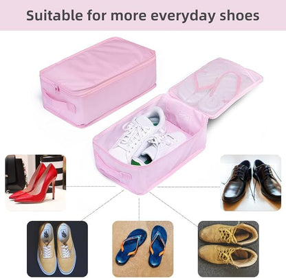Travel Shoe Bags, Foldable Waterproof Shoe Pouches Organizer-Double Layer (6 Pink Shoe Bags)
