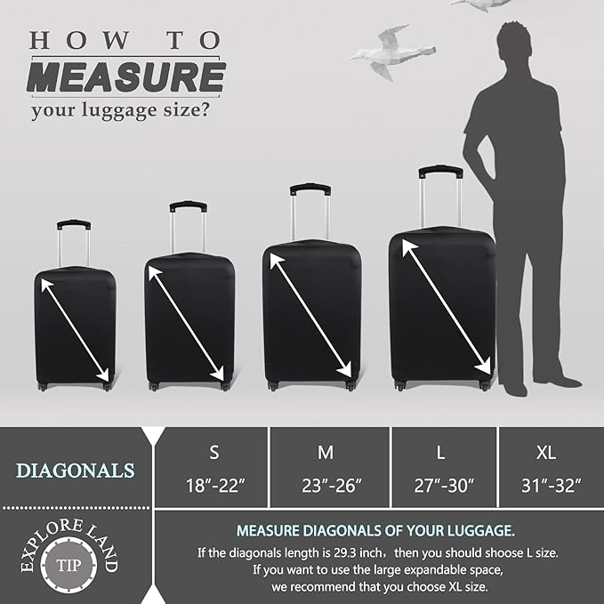 Explore Land Travel Luggage Cover Suitcase Protector Fits 31-32 Inch Case (Black, XL)