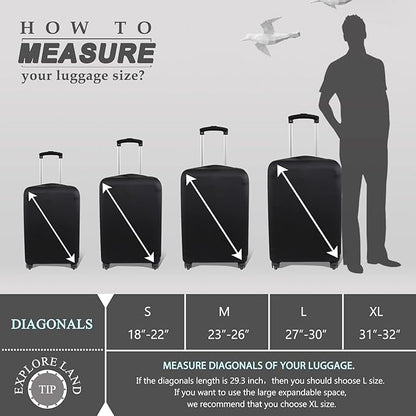 Explore Land Travel Luggage Cover Suitcase Protector Fits 31-32 Inch Case (Black, XL)