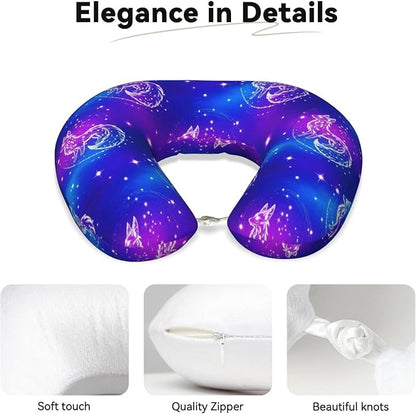 Travel Neck Pillow for Pain Relief Sleeping, Galaxy Wolf, Comfortable Memory Foam Chin Head Cushion Support with Zip Cover, Fashion Car Flight Pillows