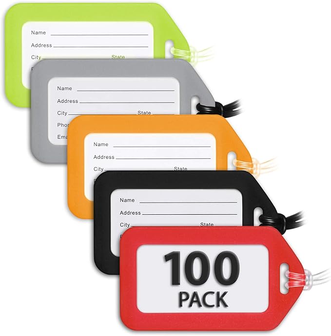 Mifflin-USA Luggage Tags (Variety, 100 PK), Bag Tag for Baggage, Suitcase Tags Bulk