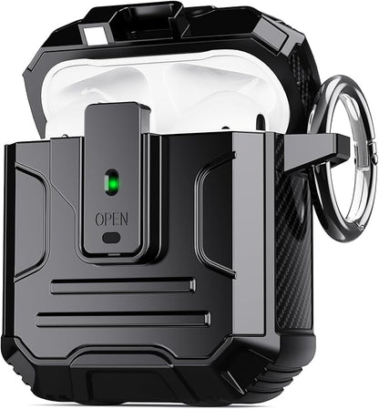 DASFOND Armor Cover AirPods 2nd & 1st Generation Case, Military Grade Full Body Shockproof Protection Hard Case, Support Wireless Charging with Keychain, Magnetic Lid, Front LED Visible, Black