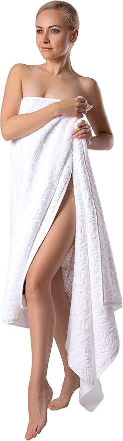 BAGNO MILANO Turkish Bath Towels, Soft Plush Jacquard Luxury Bath Towels, Quick Dry Towel Set (White, Bath Sheet)