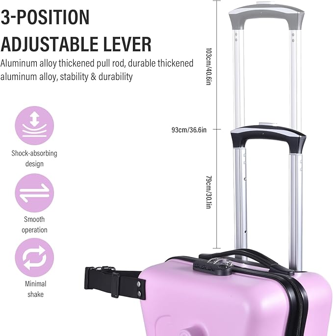 20 Inch Riding Trolley for Kids,Toddler Luggage Seat Ride with Lock | Kids Travel Suitcase with Safety Belt, Wheels for Toddler Airplane Travel, ABS+PC (Pink)