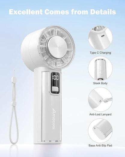 AMACOOL Handheld Fan with Ice Cooler, Mini Portable Fan Rechargeable, 18Hrs Cooling, 0-100 Adjustable Speed, Small Yet Powerful, Personal Hand Fans for Travel, Beach, Outdoor, Makeup, Gifts for Women
