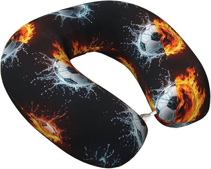 Neck Pillow Memory Foam Chin Cushion with Breathable Cover Water Fire Soccer Ball, Cute Airplane Car Pillows for Office Head Pain Relief