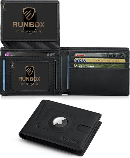 RUNBOX Wallet for Men Slim Rfid Leather 2 ID Window With Gift Box