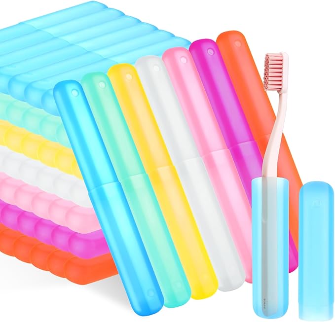70 Pieces Travel Toothbrush Case, 7 Colors Portable Toothbrush Storage Holder Bulk Plastic Dust Proof Toothbrush Cover Protector Holder for Outdoor Trip Home Camping School