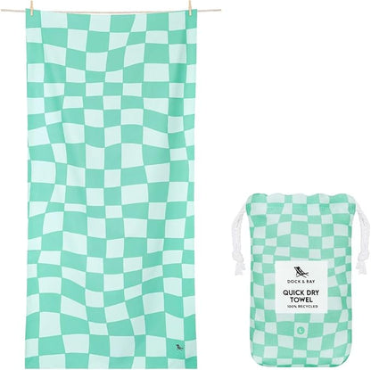 Dock & Bay Beach Towel - Quick Dry, Sand Free - Compact, Lightweight - 100% Recycled - Includes Bag - Check Mate - Large (160x90cm, 63x35)