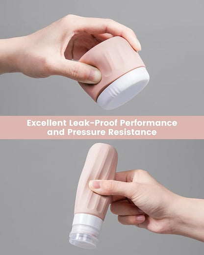 Travel Size Toiletries 8 Pack, TSA Approved 3oz Silicone Squeeze Bottles & Cream Jars with Clear Travel Bag