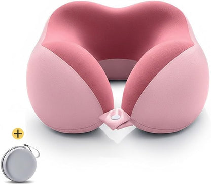 Ergonomic U-Shaped Memory Foam Neck Pillow for Travel & Office with Carry Pouch, Provides Neck Support for Airplane, Train, Anti-Sideturn Sleep (Pink)