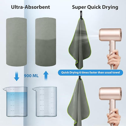 BOGI Microfiber Travel Sports Towel-Quick Dry, Soft Lightweight, Absorbent, Compact for Camping, Gym, Yoga, Swimming, Backpacking (XL:72''x32''+16''x16''-Grey)