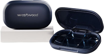 6-Compartment Pill Organizer - Small Compact Daily & Travel Pill Case Container for Vitamins, Medication and Supplements - Portable Blue Medicine Pill Box Holder with Stylish Cute Design