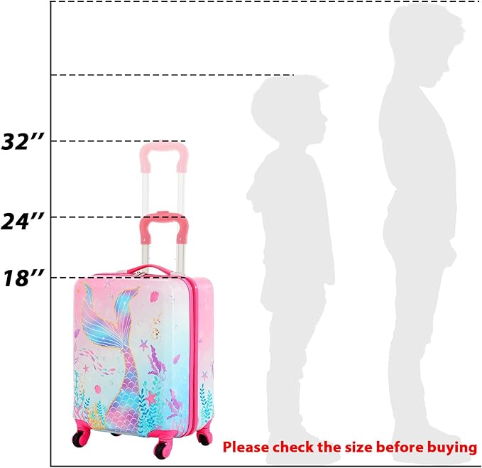 Sanwuta 4 Pcs Kids Luggage Set Backpack Travel Rolling Suitcase U-shape Pillow Christmas Children Gift for Girls Boys(17 Inch,Mermaid's Tail Style,Blue Purple)