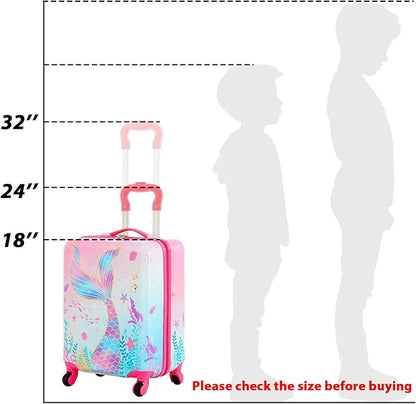 Sanwuta 4 Pcs Kids Luggage Set Backpack Travel Rolling Suitcase U-shape Pillow Christmas Children Gift for Girls Boys(17 Inch,Mermaid's Tail Style,Blue Purple)