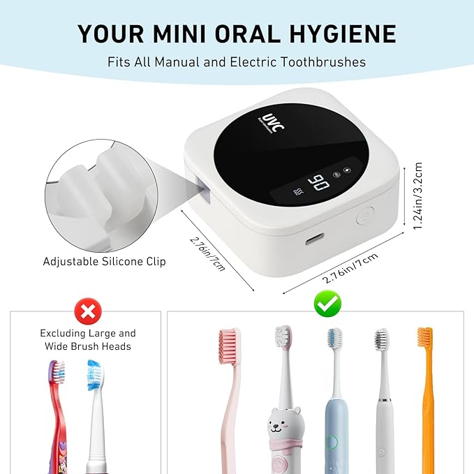 Travel Toothbrush Cleaning Case,Portable UV Toothbrush Cleaner with LED Screen,Smart Toothbrush Holder with Heating,Fan Drying and Mirror For Traveling or Business Trip & Fit All Toothbrushes - White