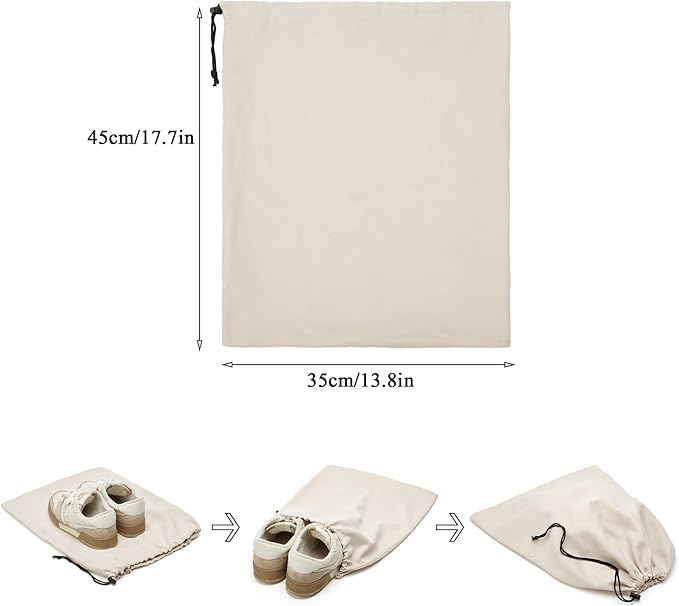 LAKE OF FIRE 4-Piece Travel Shoe Bags for Packing, 17.7" x 13.8" Dustproof Shoe Bags - Flannel Shoe Pouch with Drawstring Closure,Washable & Reusable(Beige)