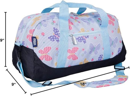 Wildkin Kids Overnighter Duffel Bag – Carry-On Size, Ideal for School & Sleepovers – Butterfly Garden