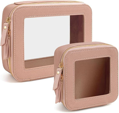 Travel Clear Makeup Bag Set, TSA Approved Cosmetic Bag Case with Zipper Portable Makeup Pouch Toiletry Bag Women Traveling Cosmetic Organizer Storage Bag Car Organizer Car Essentials for Women