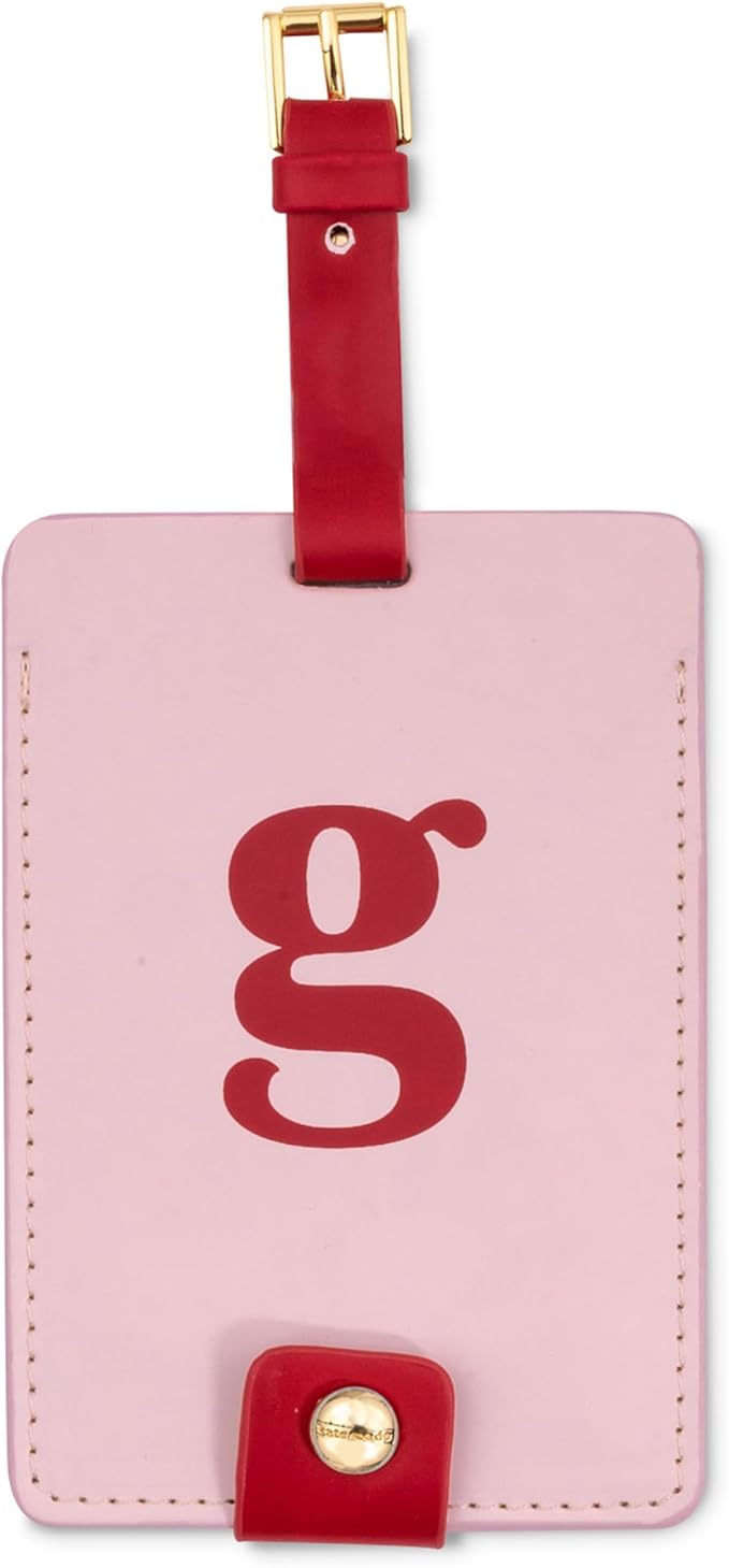 Kate Spade New York Leatherette Luggage Tag with Secure Strap, Colorful Suitcase Identifier for Travel, Monogram Bag Tag ID (G)