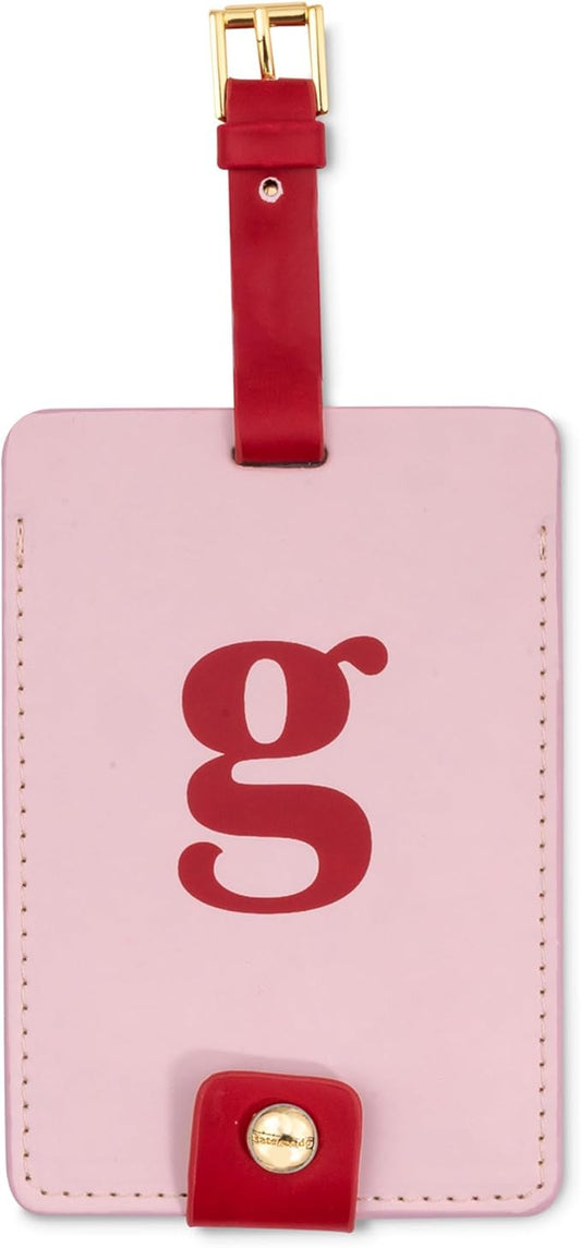 Kate Spade New York Leatherette Luggage Tag with Secure Strap, Colorful Suitcase Identifier for Travel, Monogram Bag Tag ID (G)