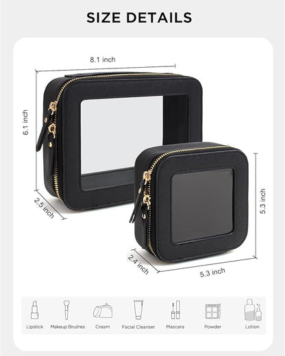 KOTORA Small Makeup Bag for Purse Cute Travel Makeup Bag Clear Cosmetic Bag with Zipper, Car Make Up Bag Organizer Storage Traveling Car Accessories Travel Essentials for Women (Black)