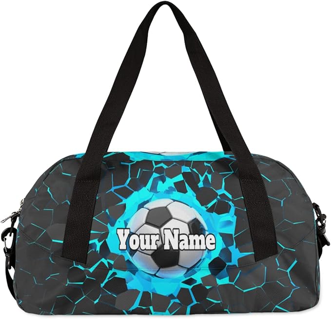 Custom Your Name 3D Light Wall Football Soccer Personalized Text Gym Duffle Bag for Kids,Sports Bag for Teens Boys & Girls Small Waterproof Overnight Weekender Carry School Practice Travel Bag