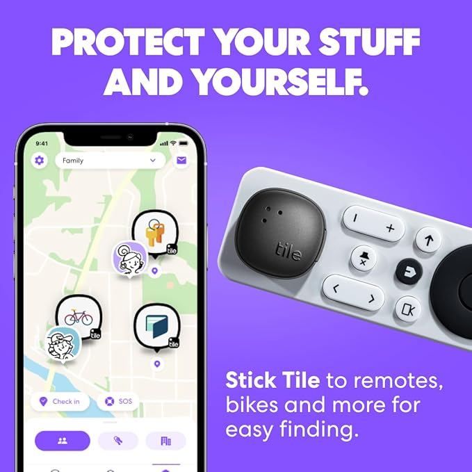 Tile by Life360 Sticker - Small Bluetooth Tracker, Remote Finder and Item Locator for Bikes, Glasses and More. Both iOS and Android Compatible. Phone Finder. 2-Pack (Black)