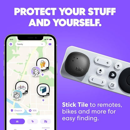 Tile by Life360 Sticker - Small Bluetooth Tracker, Remote Finder and Item Locator for Bikes, Glasses and More. Both iOS and Android Compatible. Phone Finder. 1-Pack (Black)