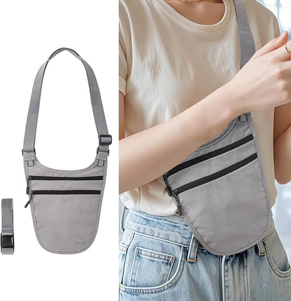 Crossbody Money Belt for Travel Women & Men Hidden, Travel Wallet Pouch - Slim Passport Holde, RFID Blocking Neck Wallet Under Clothes to Protect Cash, Credit Cards and Documents (GRAY)