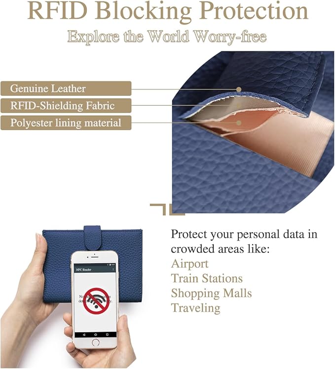 RFID Slim Leather Passport Holder for Travel Women & Men – Travel Wallet with Passport Slot & Card Slots, Zippered Coins Pocket and Cash Holder Christmas Gift Box (Sapphire Blue)