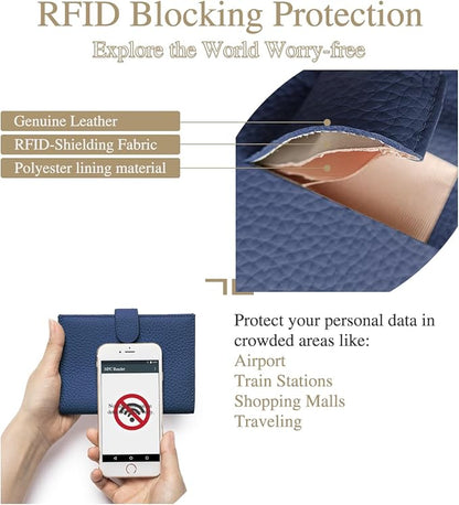 RFID Slim Leather Passport Holder for Travel Women & Men – Travel Wallet with Passport Slot & Card Slots, Zippered Coins Pocket and Cash Holder Christmas Gift Box (Sapphire Blue)