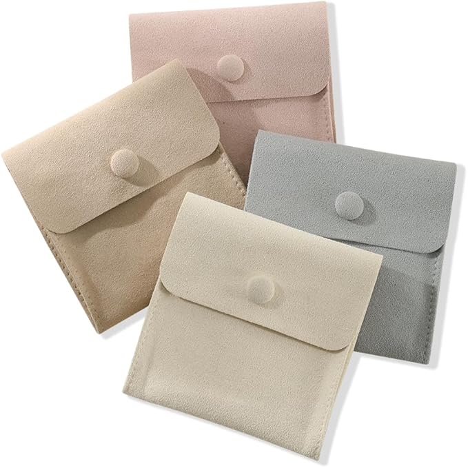 10pc Small Jewelry Pouch For Necklace Stud Earring，Mini Ring Boxes Pouches Bags Organizer For Women,Travel Jewlery Box Case Storage （White）