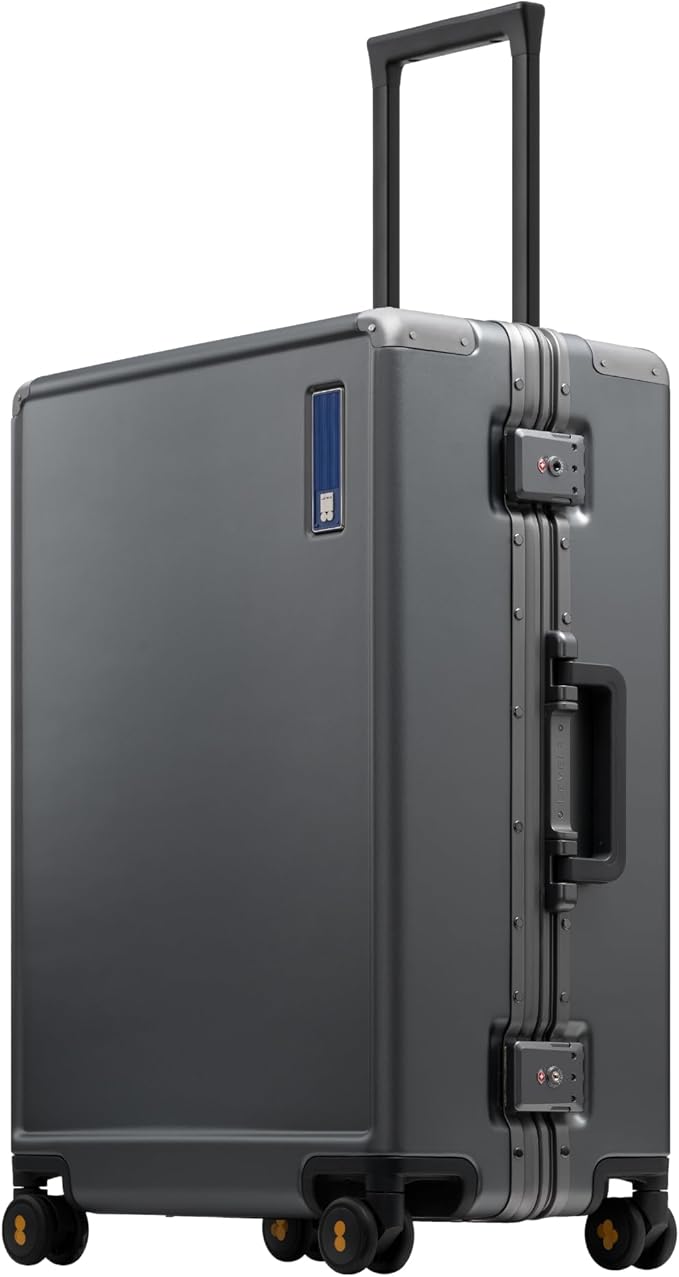 LEVEL8 Zipperless Checked Luggage with Aluminum Frame, Upgraded Medium Hardside Suitcase with Spinner Wheels, Metal Travel Luggage with Double Tsa Locks, 24 Inch, Grey