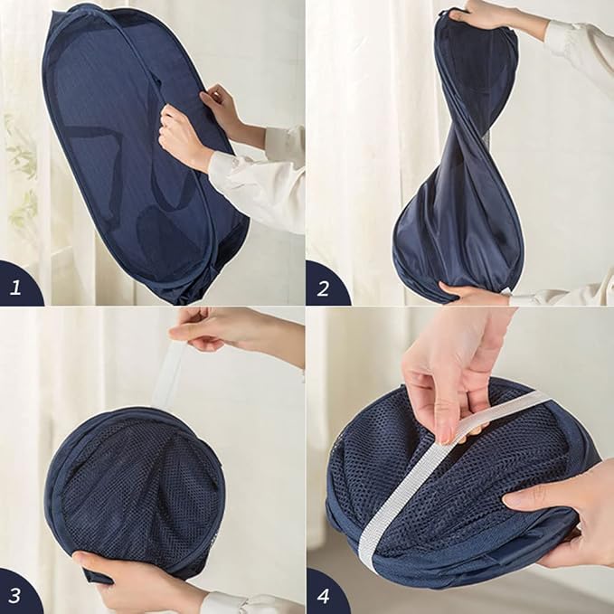 4Pcs Beige Canvas Laundry Hamper, Foldable Pop-up Mesh Basket, Large Capacity, Opening Design, Side Storage Bag, Versatile Use-Home, Camping, Dorm, Hotel, Travel