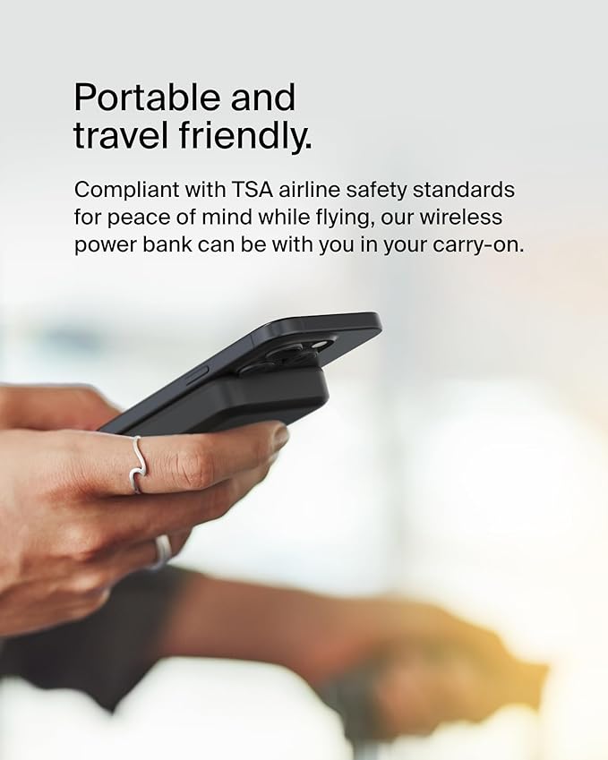 Belkin Portable Charger, Wireless Power Bank 15W 8000 mAh w/ Qi2 - MagSafe Charger w/Built-in Pop-up Kickstand - iPhone 17, Air, Pro, Pro Max, AirPods, Apple Watch, Google Pixel 10, etc. - Black