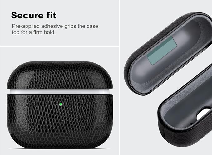 Handmade Case - for AirPods Pro 3 Case Cover - Selected Vegan Leather, Lizard Skin Texture, Drop Protective Hard Shell Cover for AirPods Pro 3rd Generation Earbuds - Black