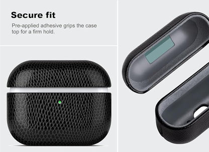 Handmade Case - for AirPods Pro 3 Case Cover - Selected Vegan Leather, Lizard Skin Texture, Drop Protective Hard Shell Cover for AirPods Pro 3rd Generation Earbuds - Black