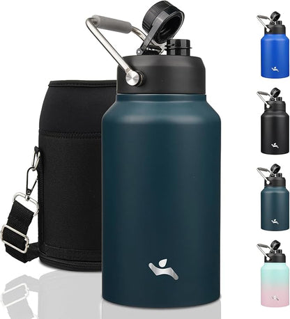 Jug with Handle,87 oz Insulated Water Bottle with Carrying Pouch, Double Wall Vacuum Stainless Steel Metal Bottle,Navy blue