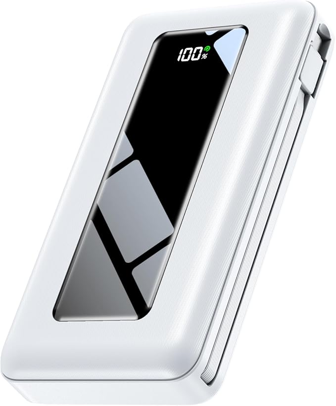 Portable Charger Power Bank, 50000mAh Travel Camping Essential Battery Pack with Built-in Cables, PD 22.5W Fast Charging, Large Capacity Portable Phone Charger for iPhone, White