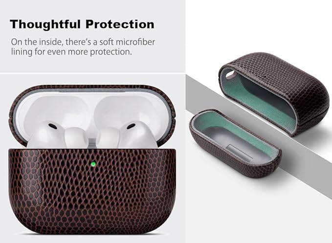 Handmade Case - for AirPods Pro 2 Case Cover - Selected Vegan Leather, Lizard Skin Texture, Drop Protective Hard Shell Cover for AirPods Pro 2nd Generation Earbuds - Coffee