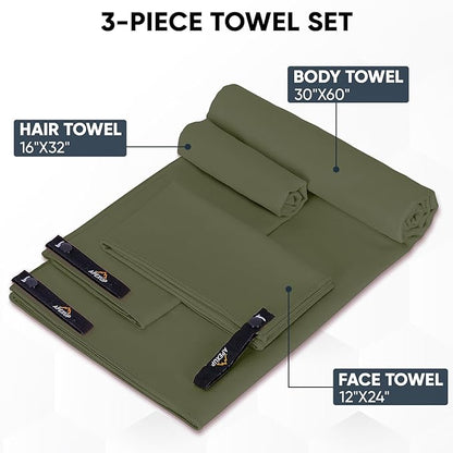 APEXUP Microfiber Travel Towel, Ultra Absorbent Quick Dry Towels, Lightweight Gym Sports Camping Towel for Workout, Yoga, Beach, Shower, Swimming (Combo, Army Green)