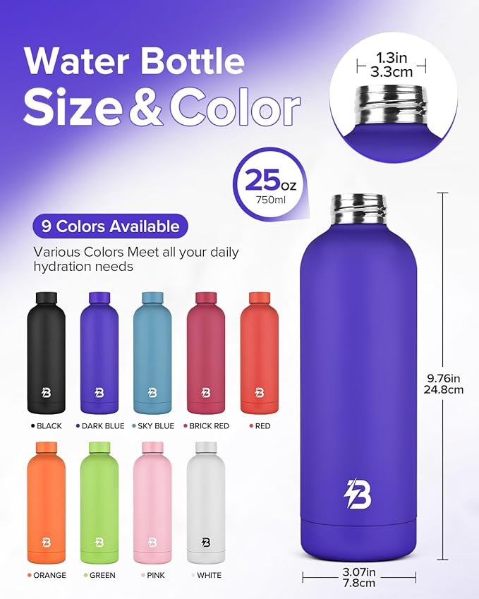 Insulated Water Bottle with Lid, 25 oz Reusable Leak-Proof Metal Stainless Steel Water Bottles for Travel, Sports, Gym, Outdoor (Dark Blue)