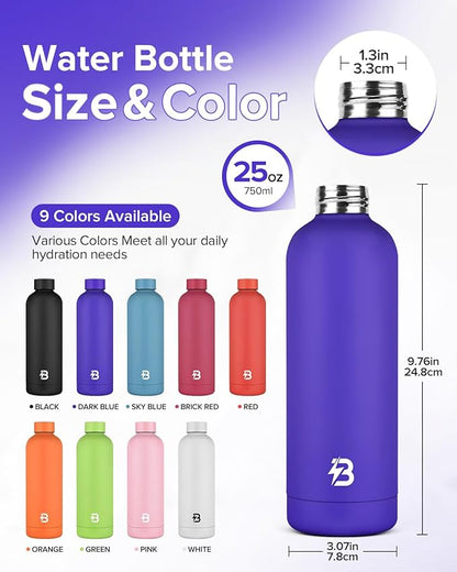 Insulated Water Bottle with Lid, 25 oz Reusable Leak-Proof Metal Stainless Steel Water Bottles for Travel, Sports, Gym, Outdoor (Dark Blue)