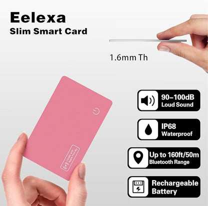 Eelexa Wallet Tracker Card, Rechargeable Thin Finder, Works with Apple Find My (iOS Only), Item Locator for Luggage Tags, Passports, Phone, IP68 Waterproof, Pink 2 Pack