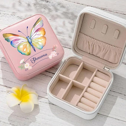 Getname Necklace Custom Name Butterfly Travel Jewelry Case Personalized Travel Jewelry Box with Name Watercolor Butterfly Small Jewelry Box Portable Jewelry Organizer