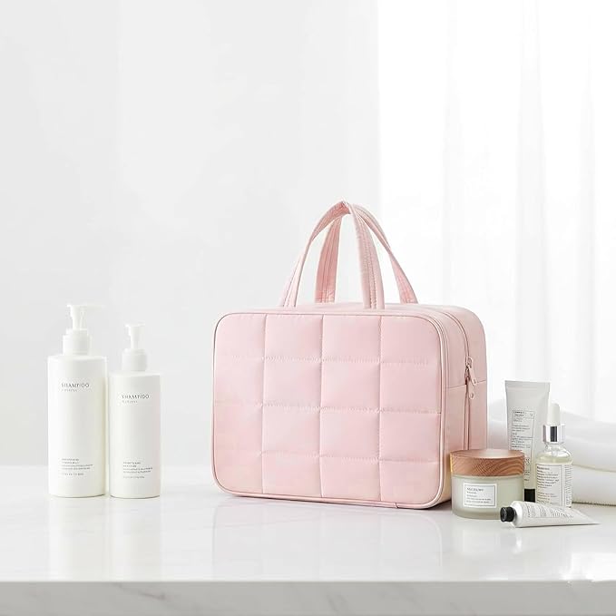 Travel Toiletry Bag for Women,Portable Hanging Travel Bag Cosmetic Jewelry Organizer,Makeup Bag for Toiletries,Full Sized Shampoo,Conditioner,Pink