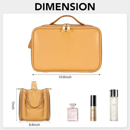 Travel Makeup Bag Women's Large Capacity Cosmetic Portable Organizer Large Opening Waterproof Storage Toiletry Bags Vertical Free-Standing Brush Holder for Easy Access Orange