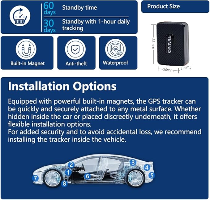 4G Mini GPS Tracker for Vehicles, No SIM Card Included, Real-Time Tracking, 60-Day Battery Life, Magnetic GPS Locator for Car, Motorcycle, Kids, Luggage, Anti-Theft